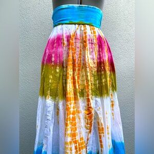 Cotton Tie-Dyed Striped Lined Maxi Women's Circle Skirt size medium